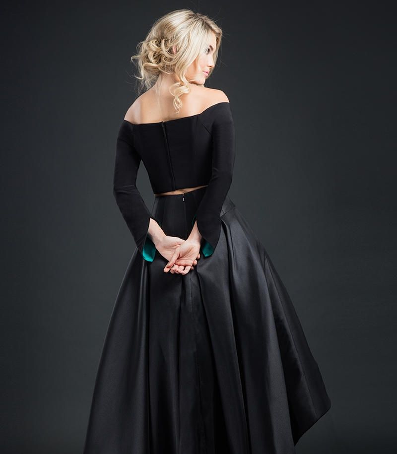 Style 8234 Rachel Allan Size 8 Prom Long Sleeve Satin Black Cocktail Dress on Queenly
