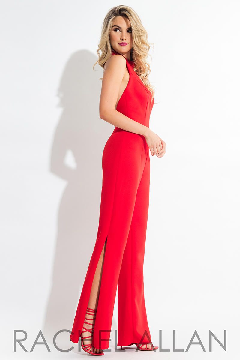 Style L1032 Rachel Allan Size 4 Prom Red Formal Jumpsuit on Queenly
