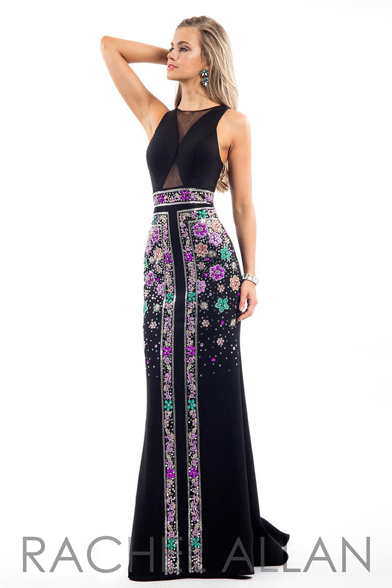 Style 7529 Rachel Allan Size 8 Prom Halter Black Mermaid Dress on Queenly