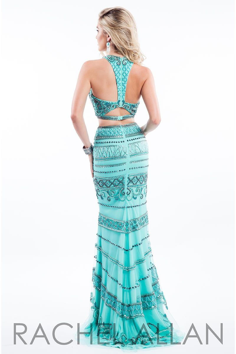 Style 7538 Rachel Allan Size 4 Prom Halter Light Green Mermaid Dress on Queenly
