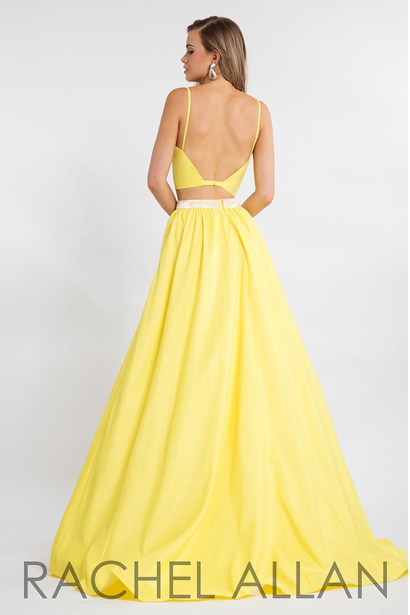 Style 7575 Rachel Allan Size 0 Prom Satin Yellow A-line Dress on Queenly