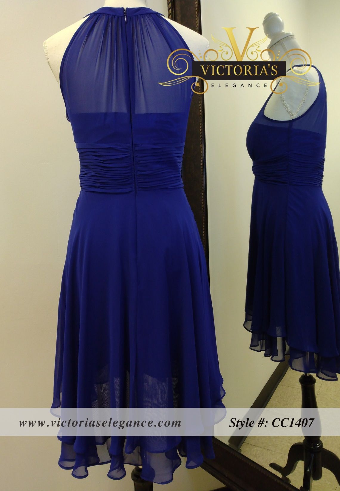 Style 1407 Cindy Size 4 Halter Blue Cocktail Dress on Queenly