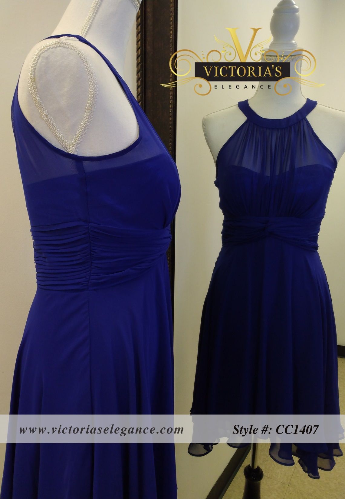 Style 1407 Cindy Size 4 Halter Blue Cocktail Dress on Queenly