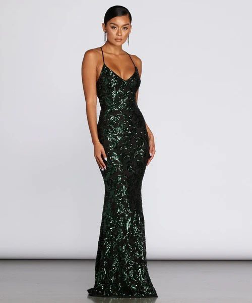 Windsor TAISIA FORMAL SEQUIN SCROLL DRESS Size 0 Green Mermaid Dress on Queenly