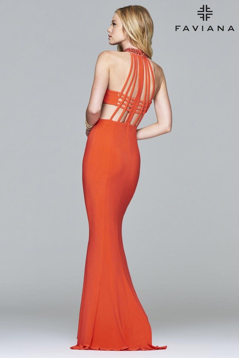 Style 7728 Faviana Size 6 Sequined Orange Floor Length Maxi on Queenly