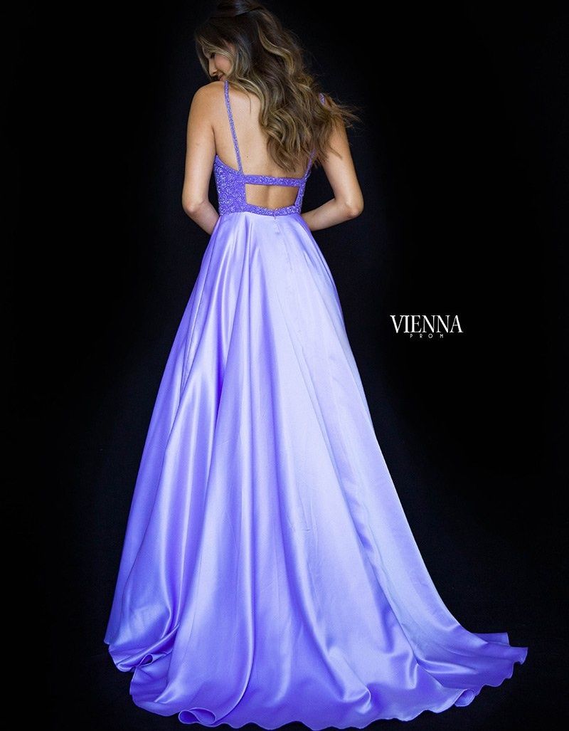 Style 8311 Vienna Purple Size 4 Boat Neck Cut Out Prom Side slit Dress on Queenly