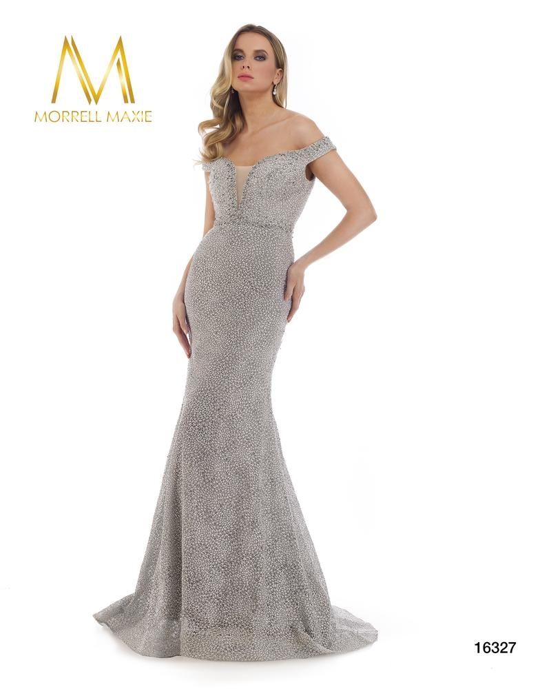 Style 16327 Morrell Maxie Size 14 Prom Plunge Silver Mermaid Dress on Queenly