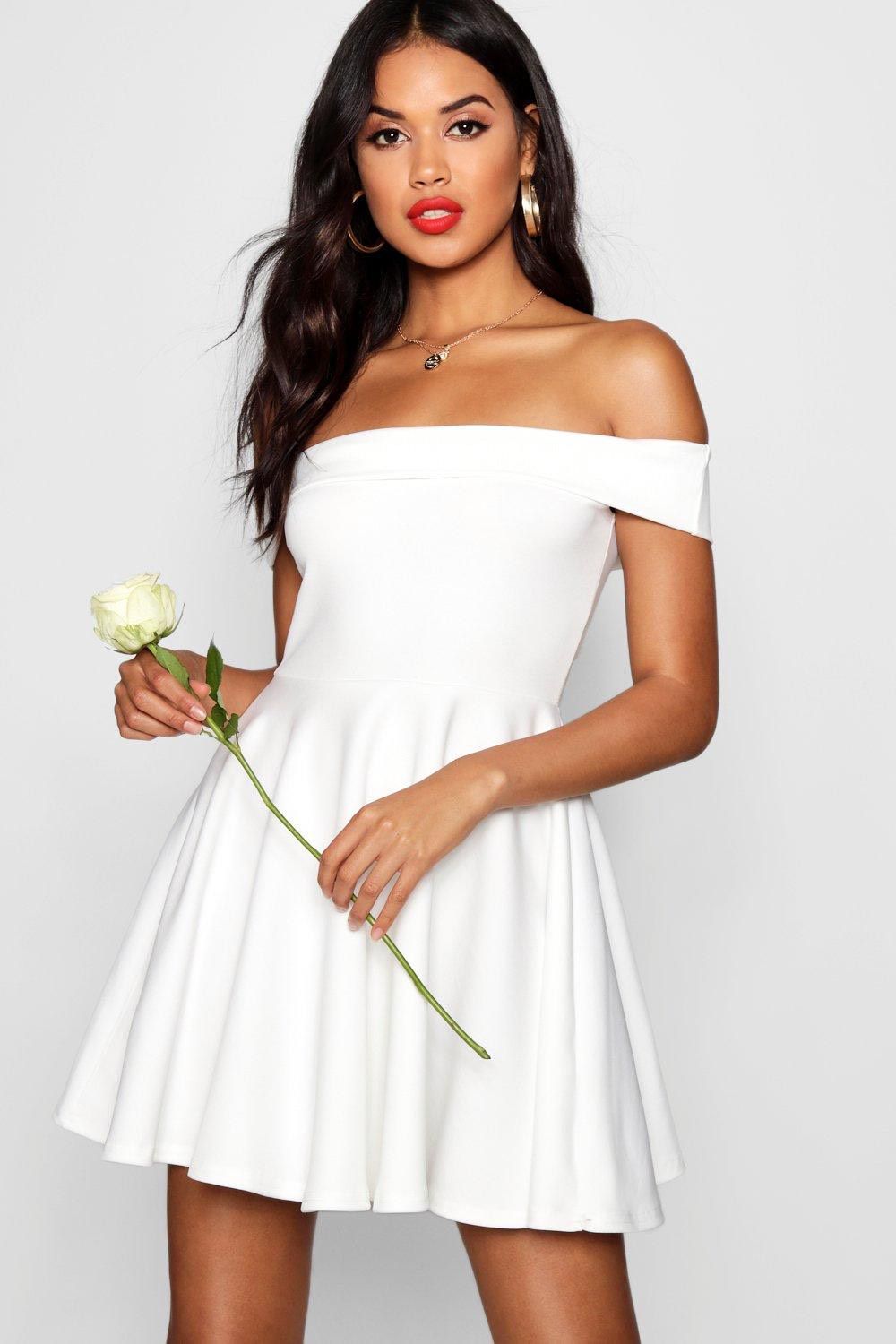 Boohoo Size 2 Off The Shoulder White Cocktail Dress on Queenly