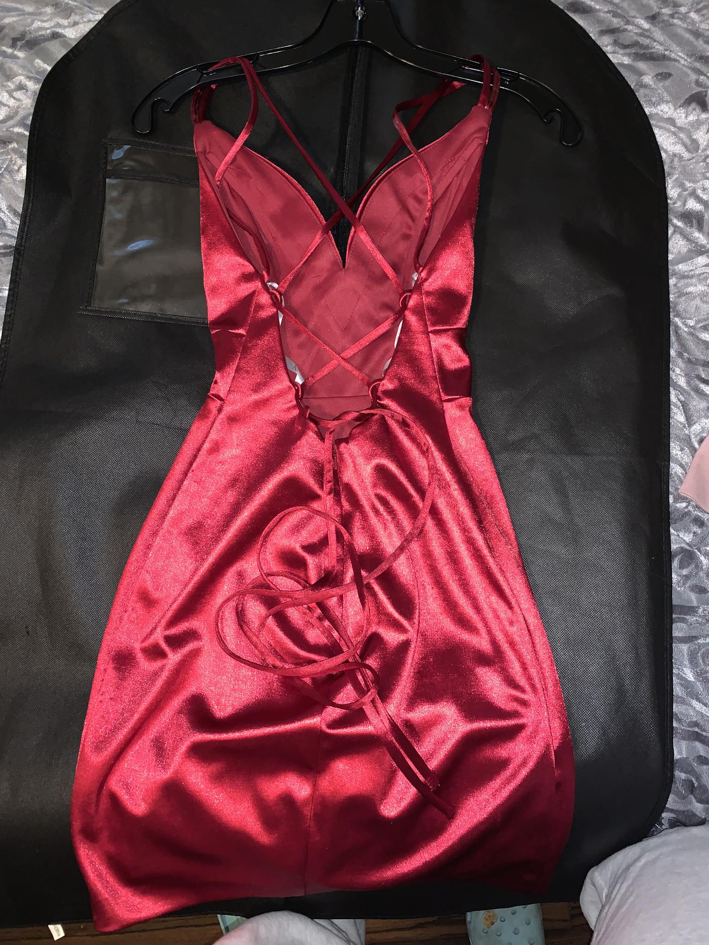 Amarra Size 0 Homecoming Satin Red Cocktail Dress on Queenly