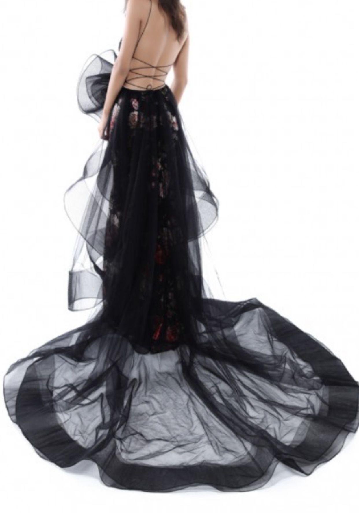 Style Prom 2019 50458 Tarik Ediz Size 8 Prom Plunge Floral Black Mermaid Dress on Queenly