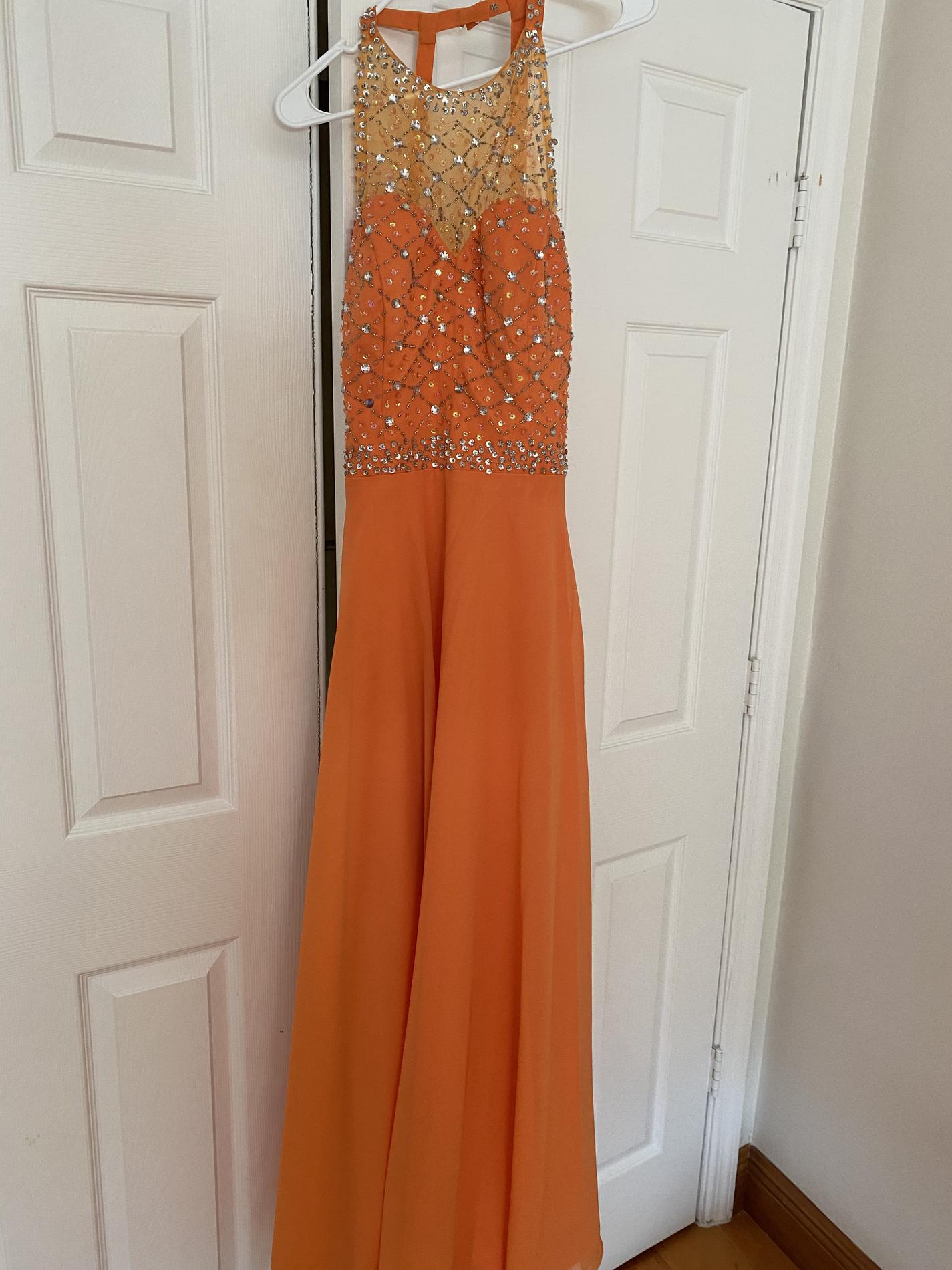 Size 6 Prom Sheer Orange Floor Length Maxi on Queenly