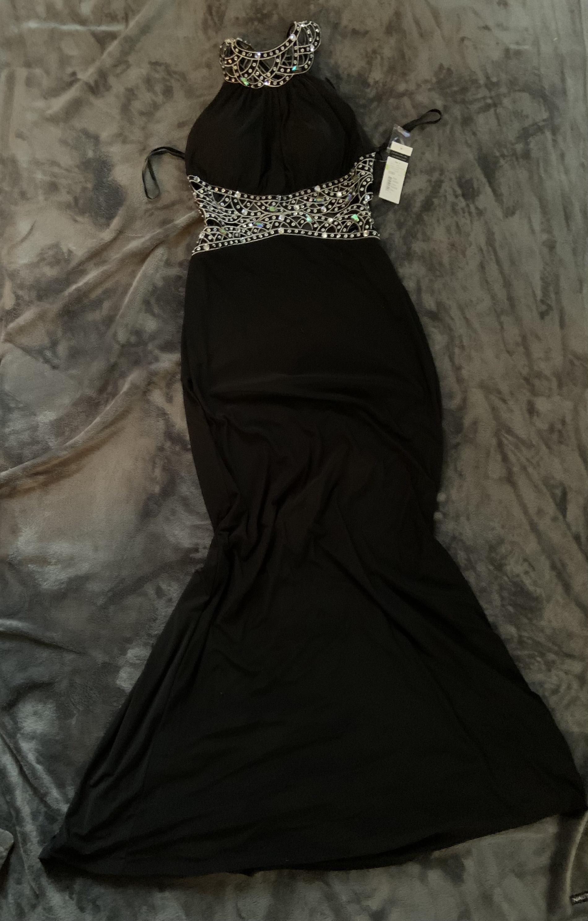 Size 4 Prom Halter Black Floor Length Maxi on Queenly