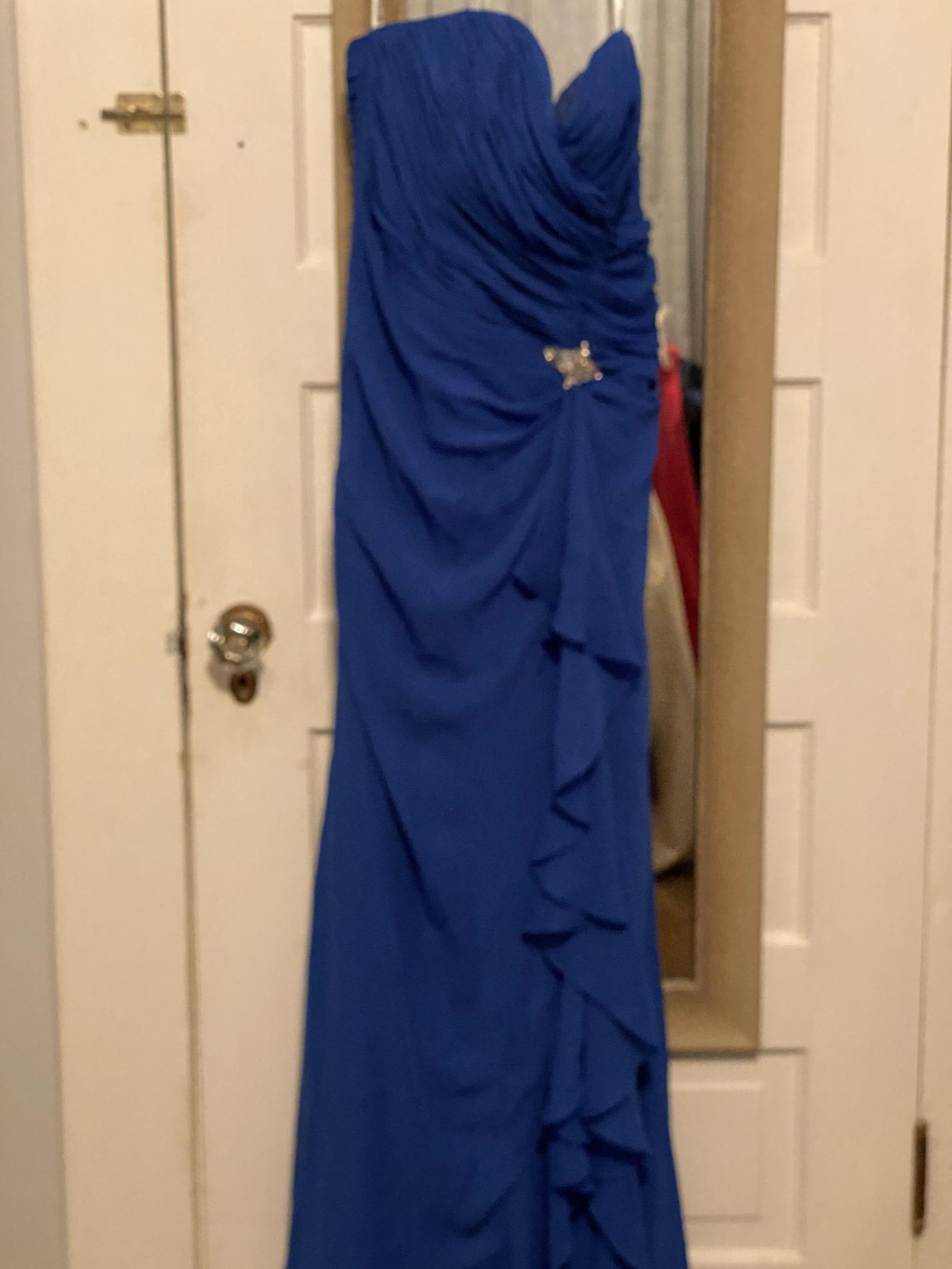 Size 10 Prom Strapless Royal Blue Side Slit Dress on Queenly