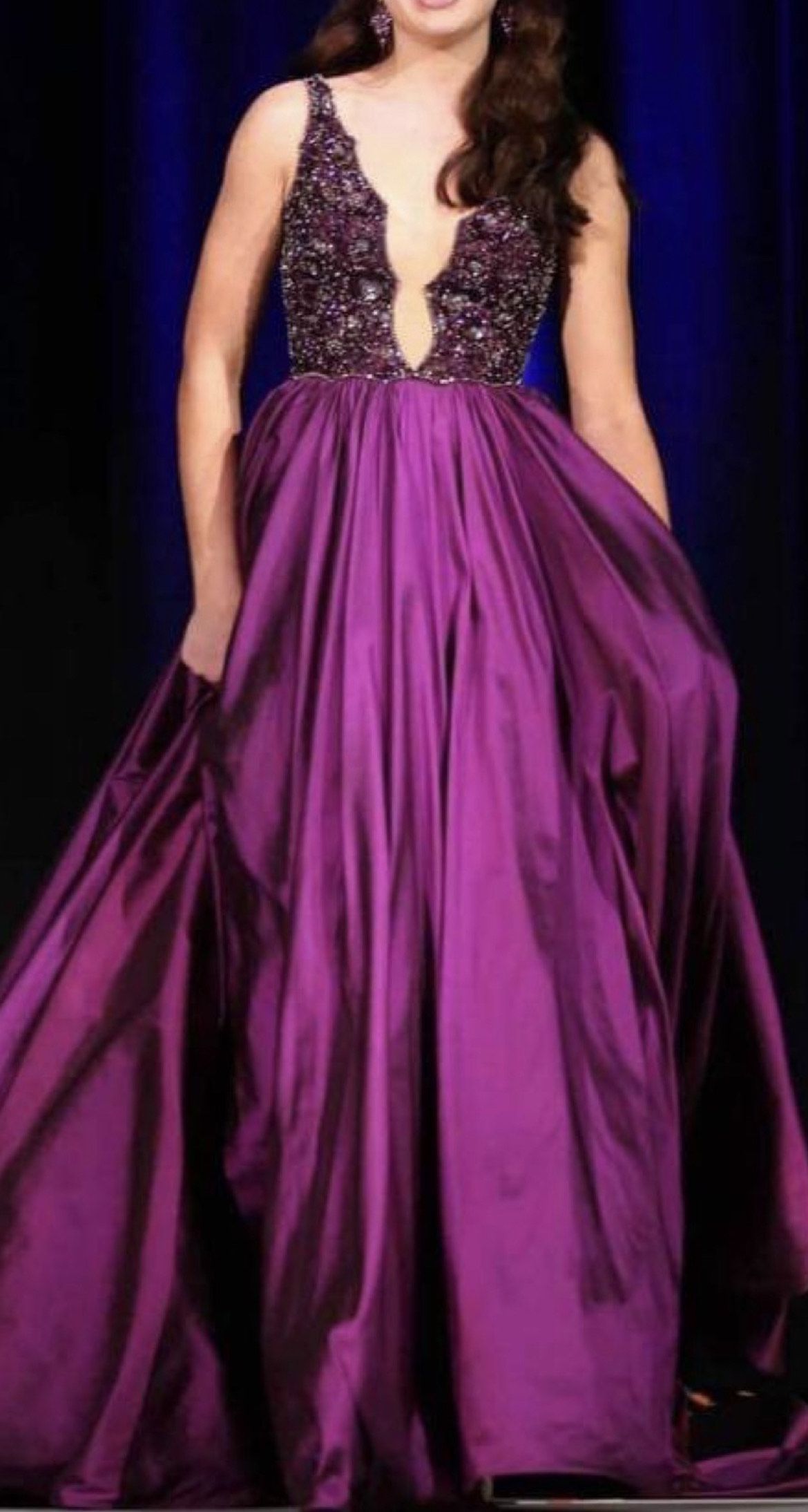 Jovani Size 6 Prom Plunge Sequined Purple Dress With Train on Queenly