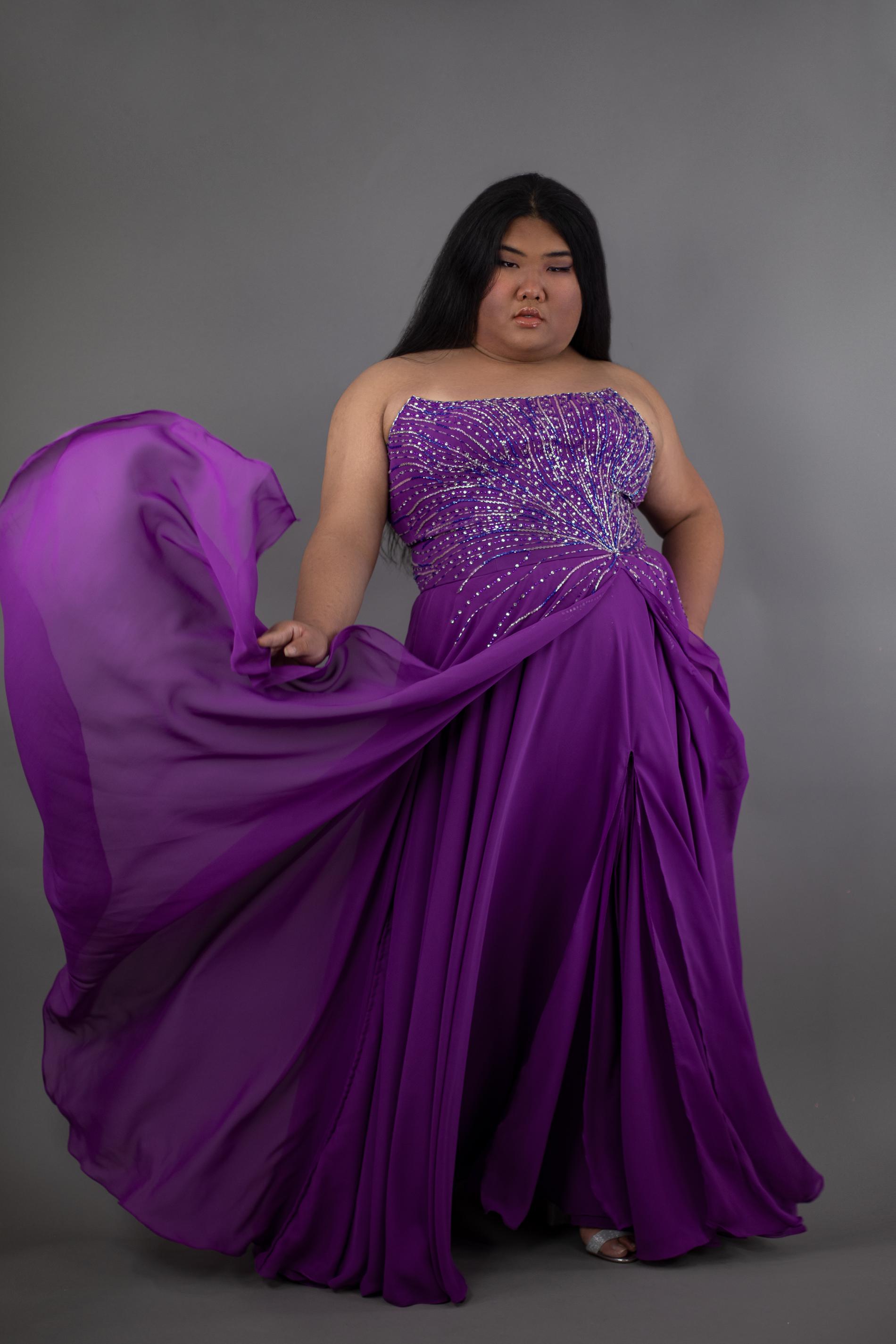 Custom Plus Size 22 Pageant Sequined Purple Side Slit Dress on Queenly
