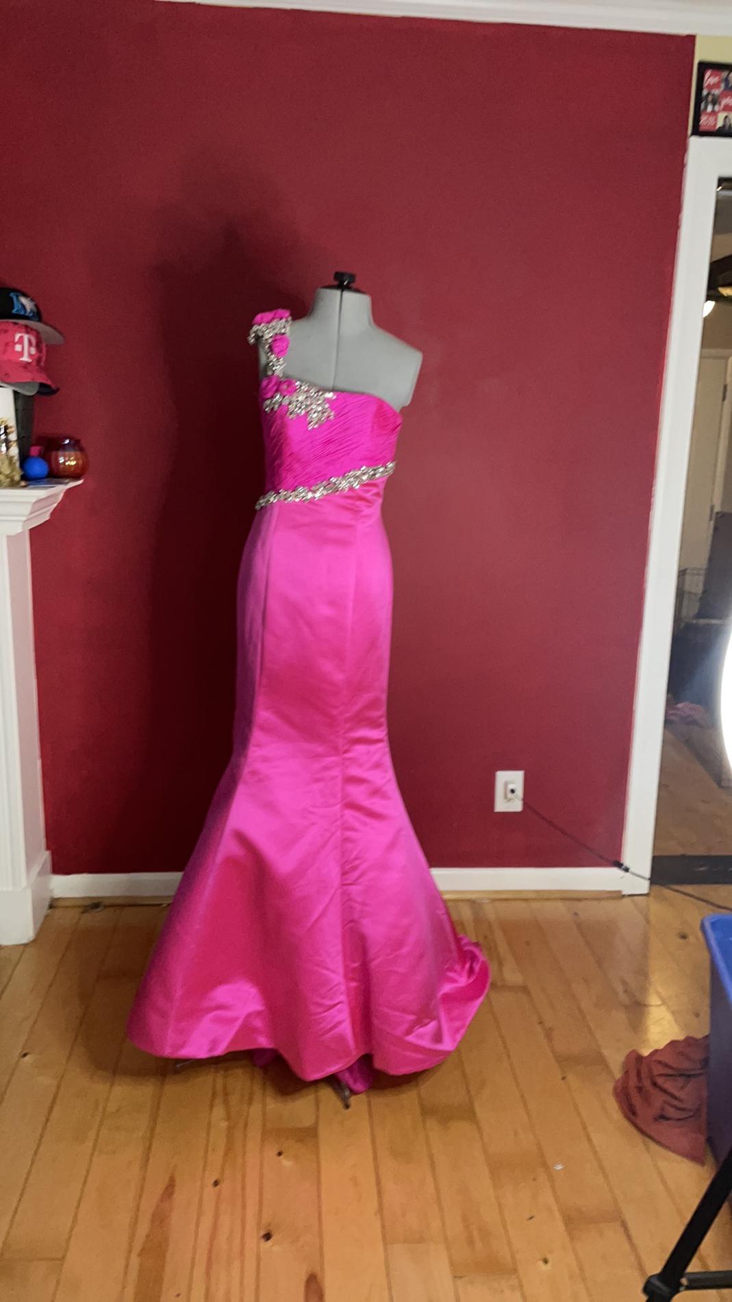 Sherri Hill Size 2 Prom One Shoulder Sequined Hot Pink Mermaid Dress on Queenly