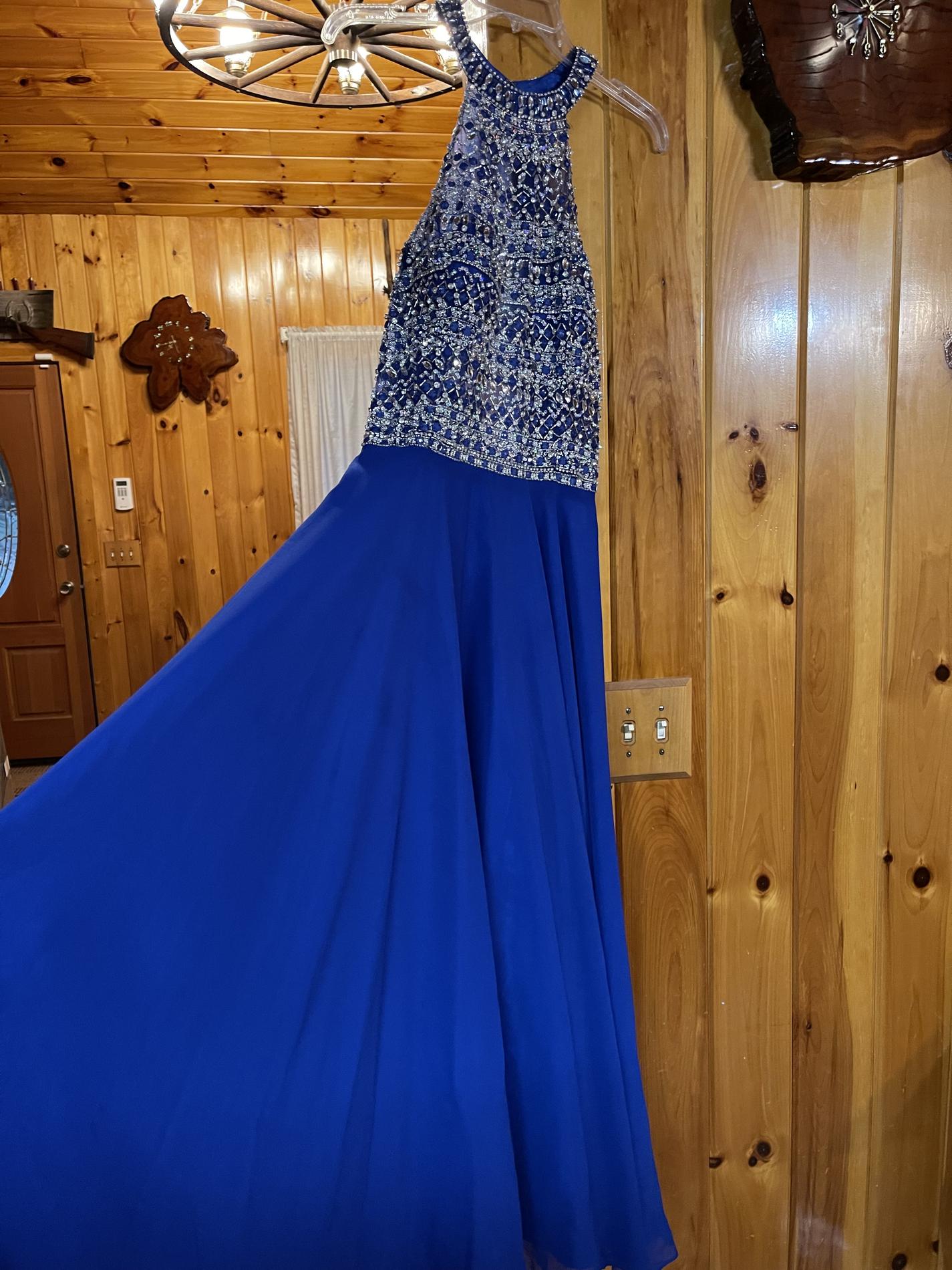 Blush Prom Size 14 Prom High Neck Blue A-line Dress on Queenly