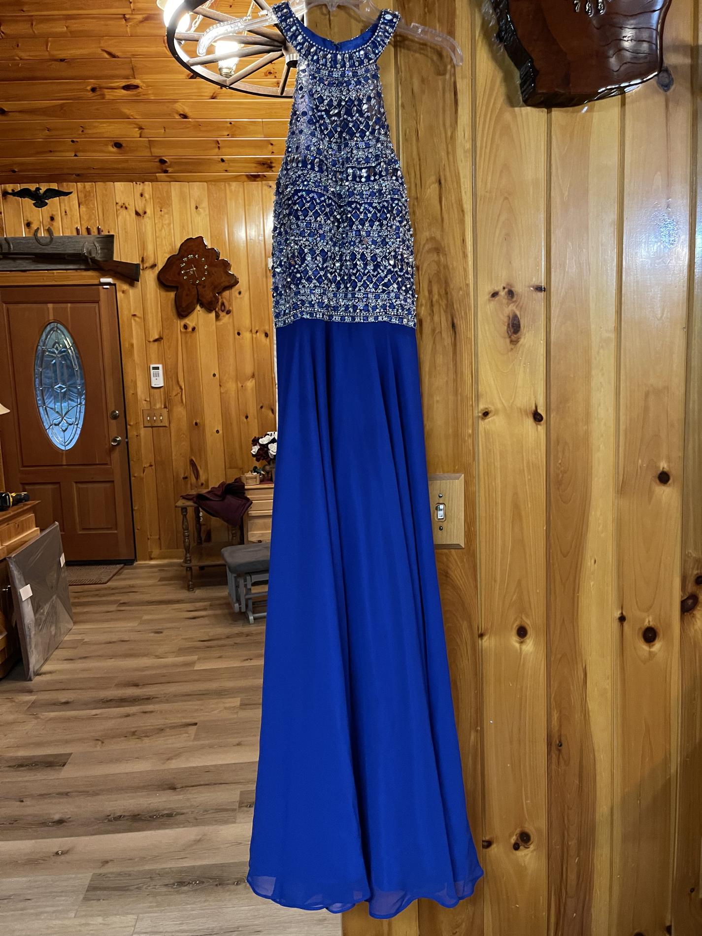 Blush Prom Size 14 Prom High Neck Blue A-line Dress on Queenly