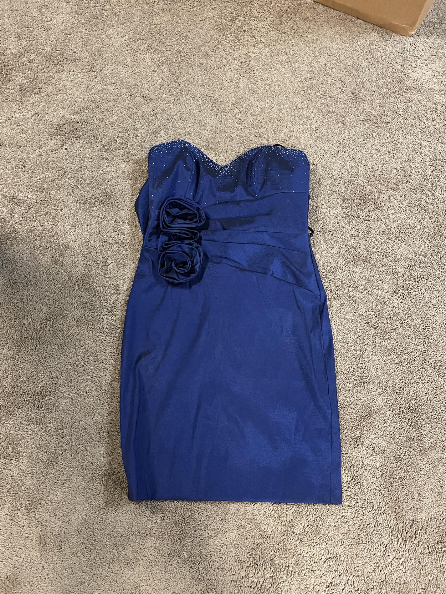 Betsy and Adam Size 12 Strapless Royal Blue Cocktail Dress on Queenly