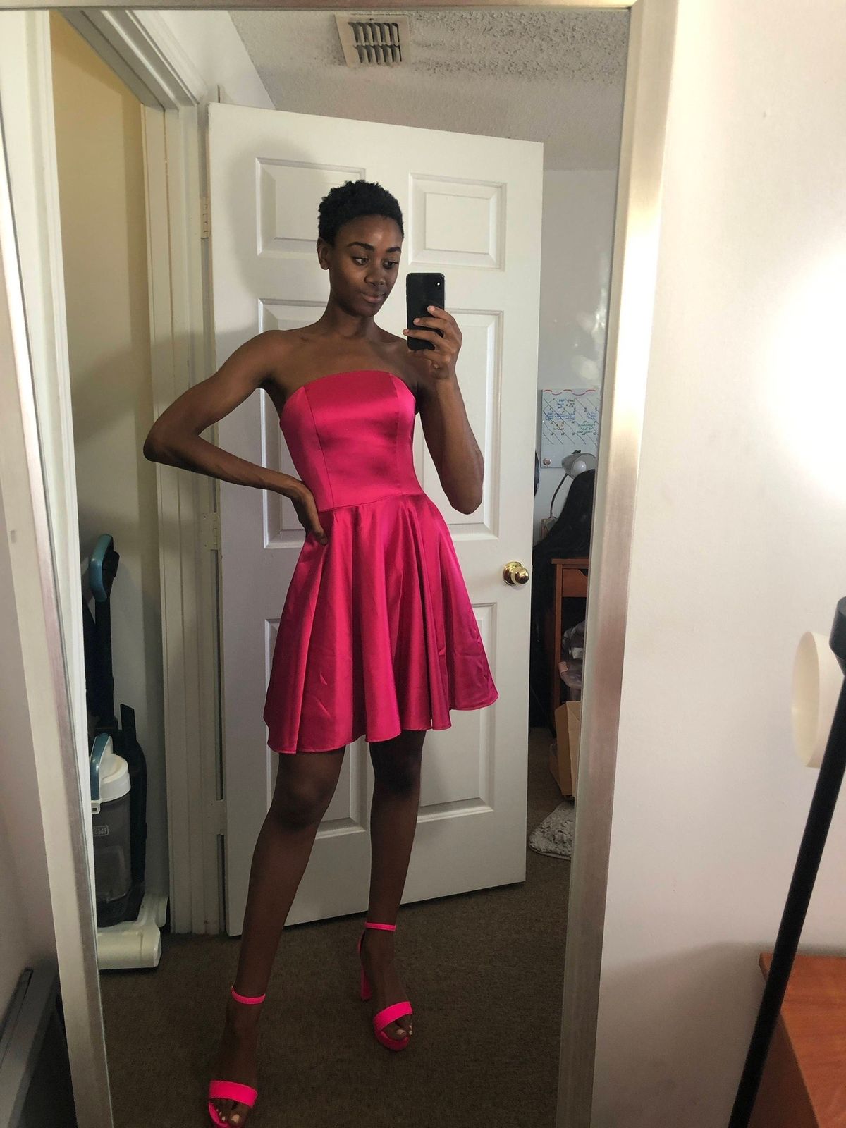 Jovani Size 0 Homecoming Strapless Satin Hot Pink Cocktail Dress on Queenly