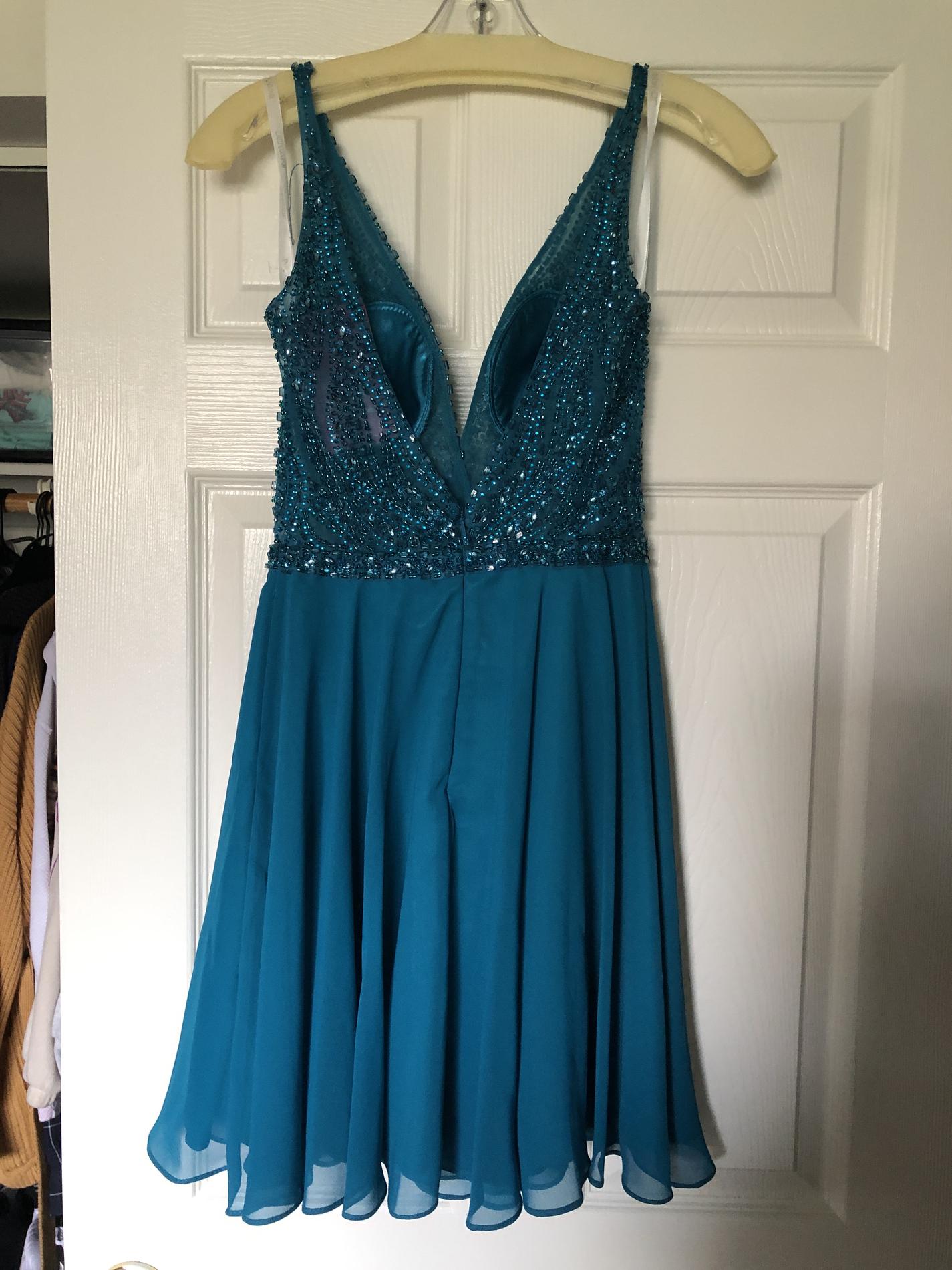 Jovani Blue Size 0 Homecoming Beaded Top Sheer Cocktail Dress on Queenly