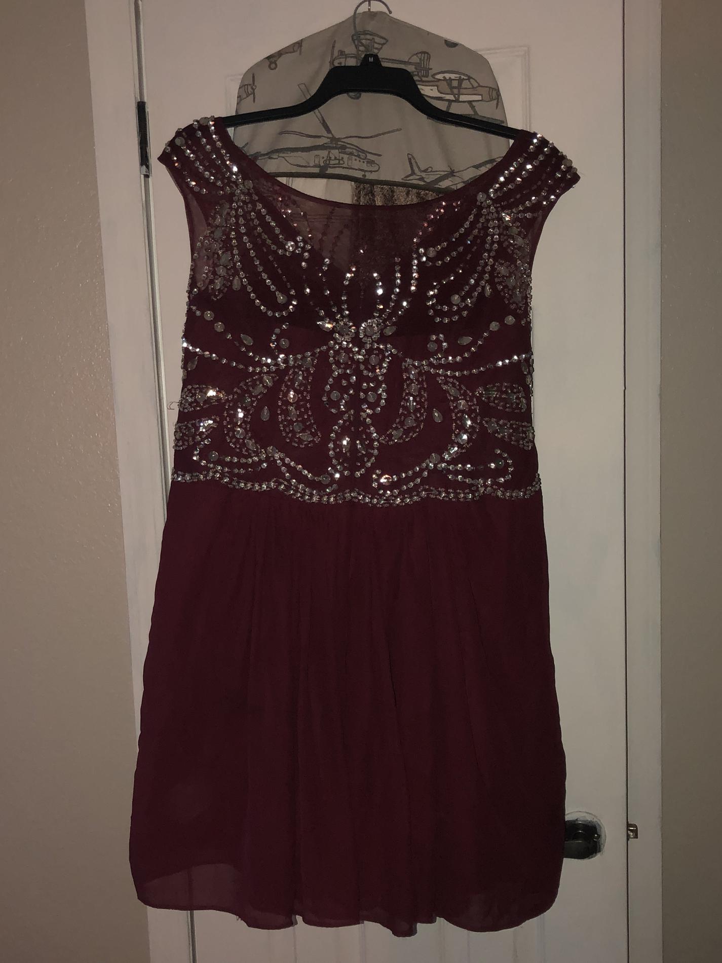 Plus Size 16 Prom Burgundy Multicolor Cocktail Dress on Queenly