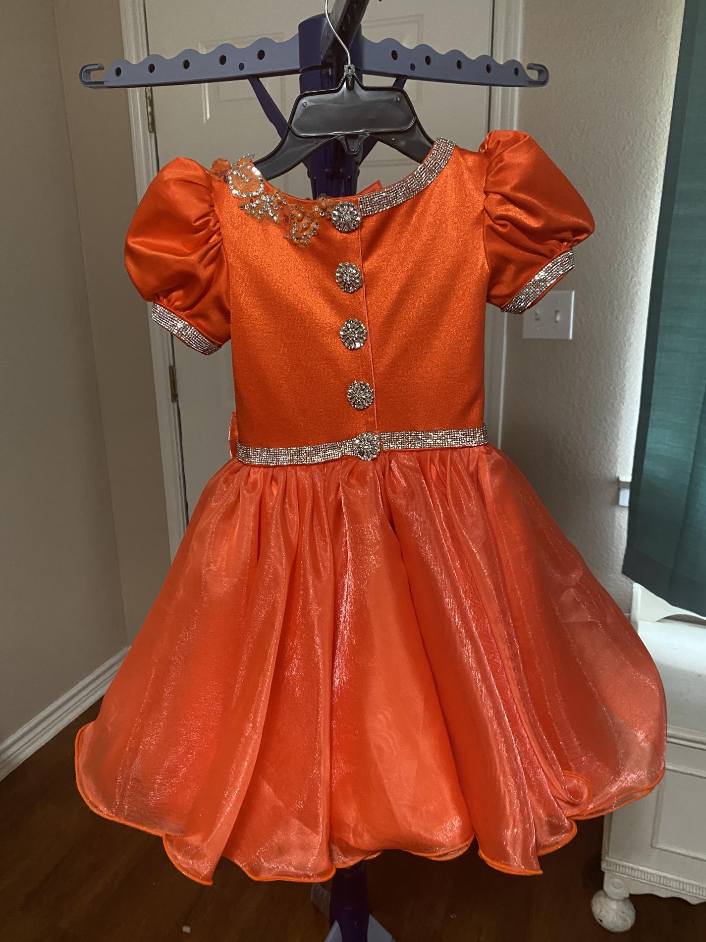 Cris Carpenter Girls Size 6 Pageant Cap Sleeve Sequined Orange Cocktail Dress on Queenly