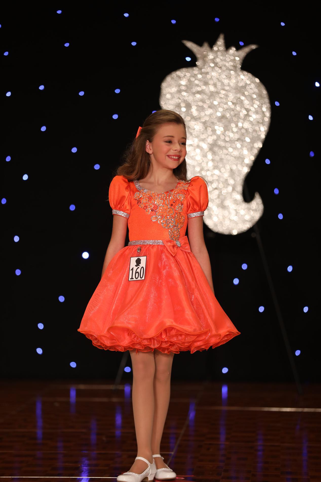 Cris Carpenter Girls Size 6 Pageant Cap Sleeve Sequined Orange Cocktail Dress on Queenly