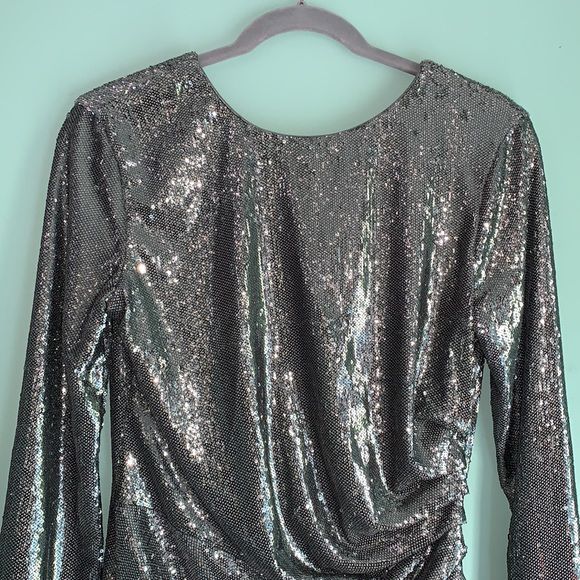 Dress the Population Size 12 Homecoming Long Sleeve Silver Cocktail Dress on Queenly