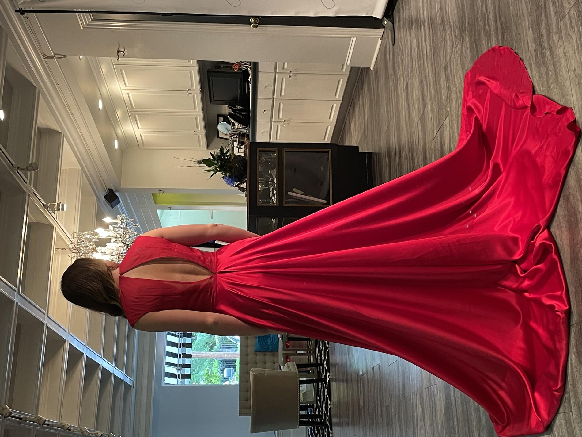 Gregory Ellenburg Size 6 Satin Red Dress With Train on Queenly