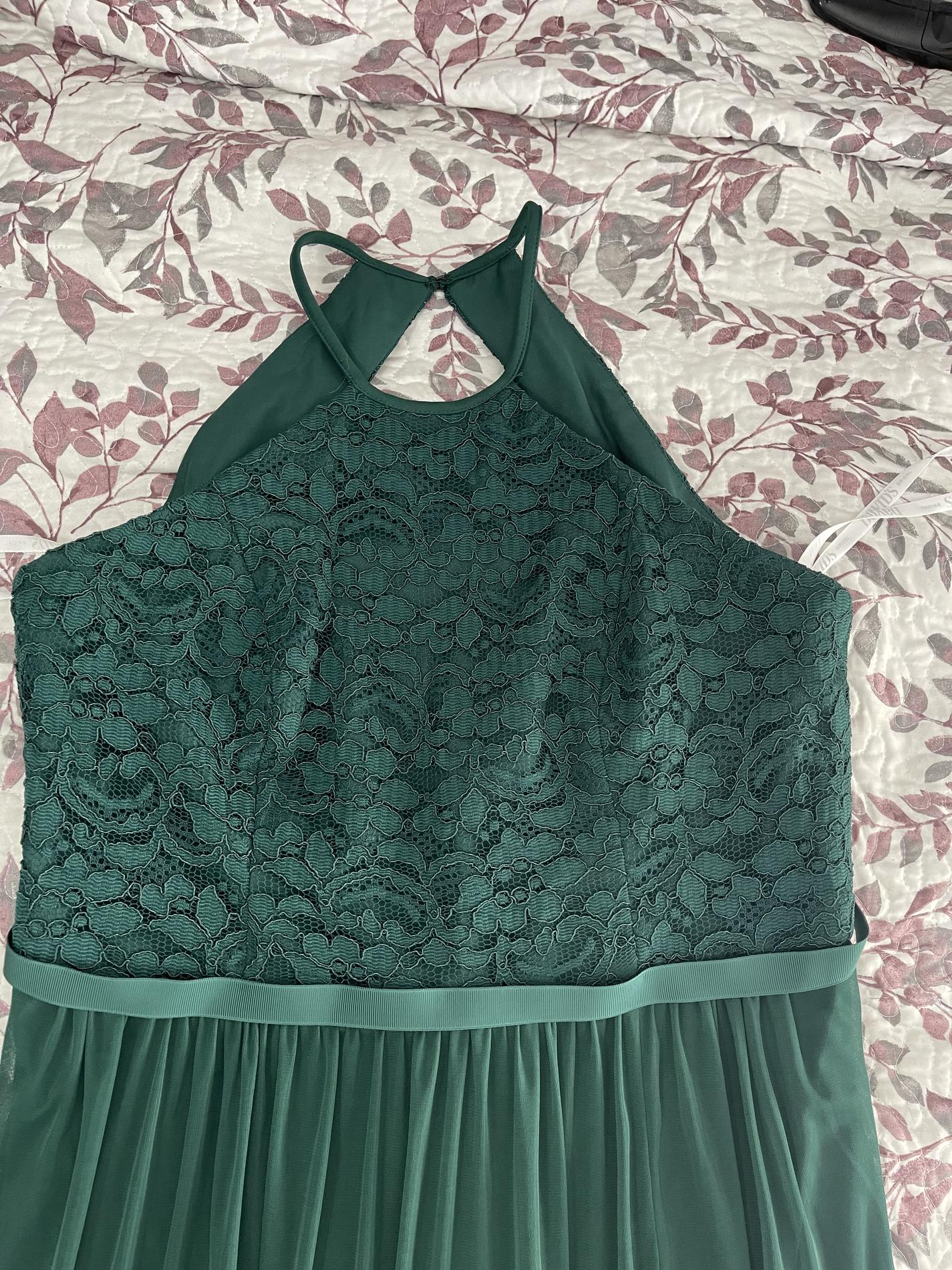 Size 14 Bridesmaid Halter Lace Green Side Slit Dress on Queenly