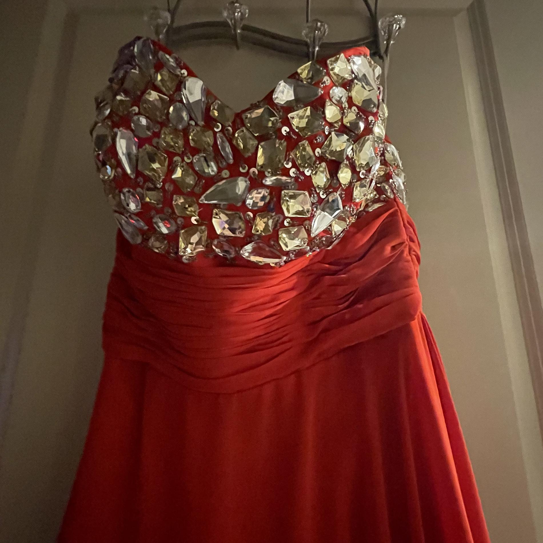Size 4 Prom Strapless Sequined Red A-line Dress on Queenly