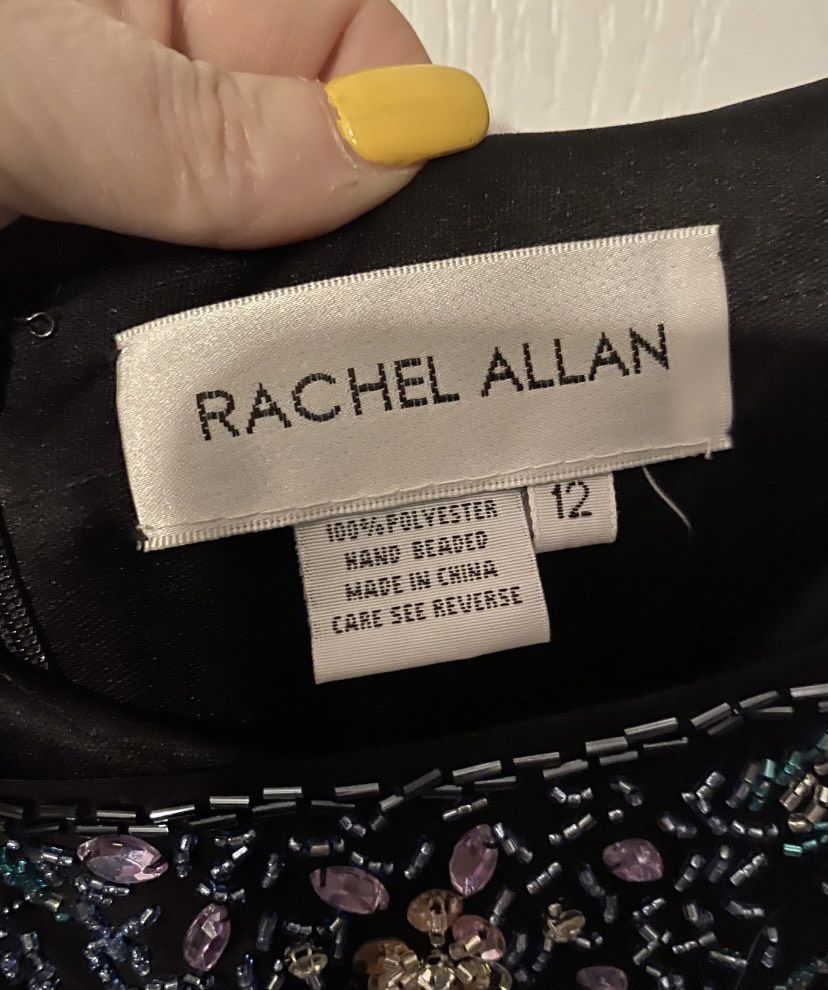 Rachel Allan Size 12 Prom Plunge Sheer Black Floor Length Maxi on Queenly