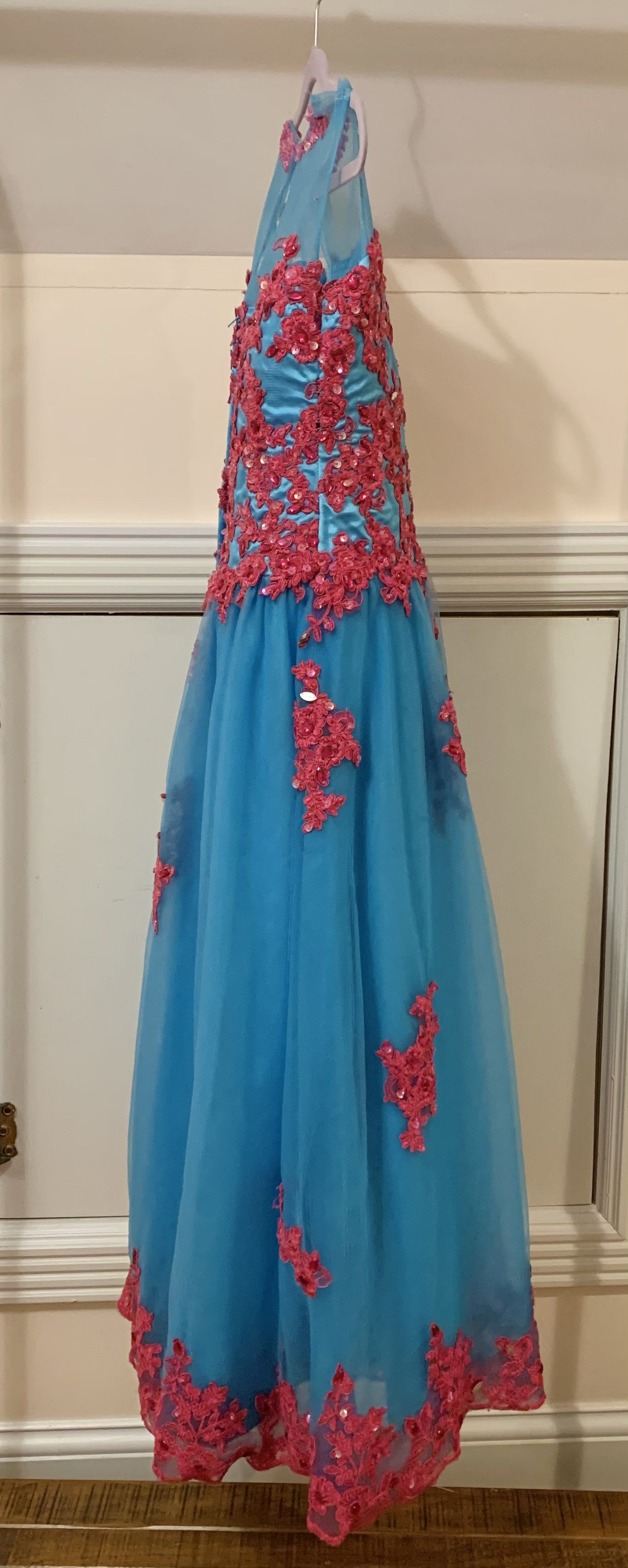 WZY Girls Size 7 Pageant Blue Ball Gown on Queenly