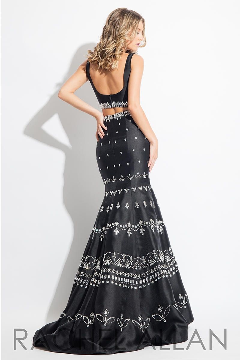 Style 7591 Rachel Allan Size 2 Prom Satin Black Mermaid Dress on Queenly