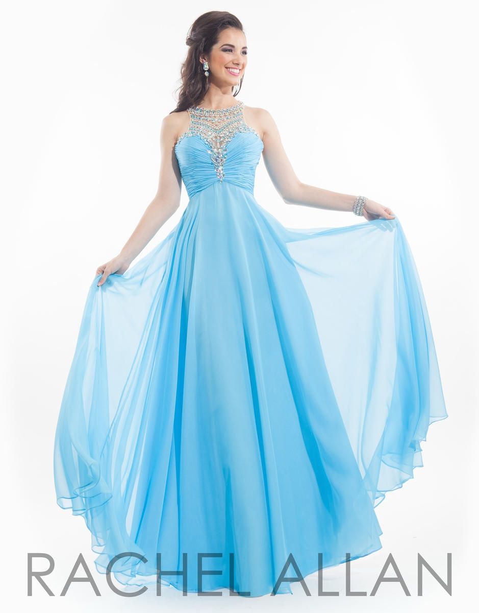 Style 6980 Rachel Allan Size 12 Prom Turquoise Blue A-line Dress on Queenly