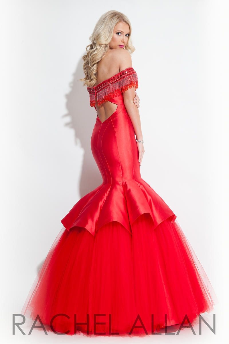 Style 7087RA Rachel Allan Size 4 Prom Satin Red Mermaid Dress on Queenly