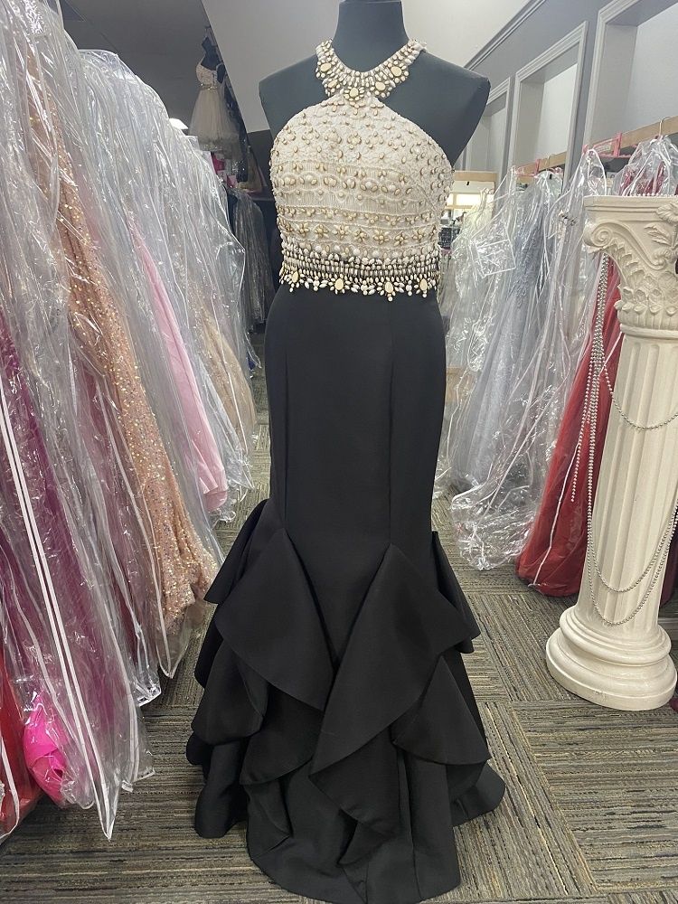Style 7068RA Rachel Allan Size 12 Pageant Lace Black Mermaid Dress on Queenly