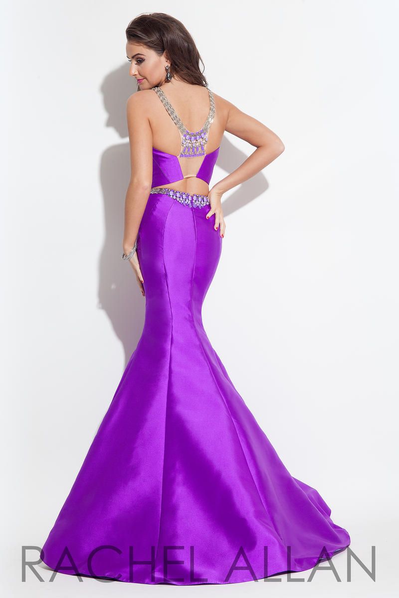 Style 7254RA Rachel Allan Size 4 Prom Halter Satin Purple Mermaid Dress on Queenly