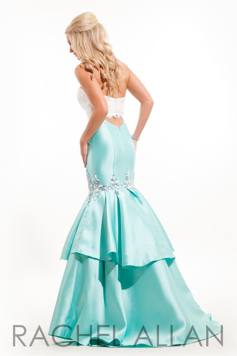 Style 7075RA Rachel Allan Size 4 Prom Lace Light Blue Mermaid Dress on Queenly