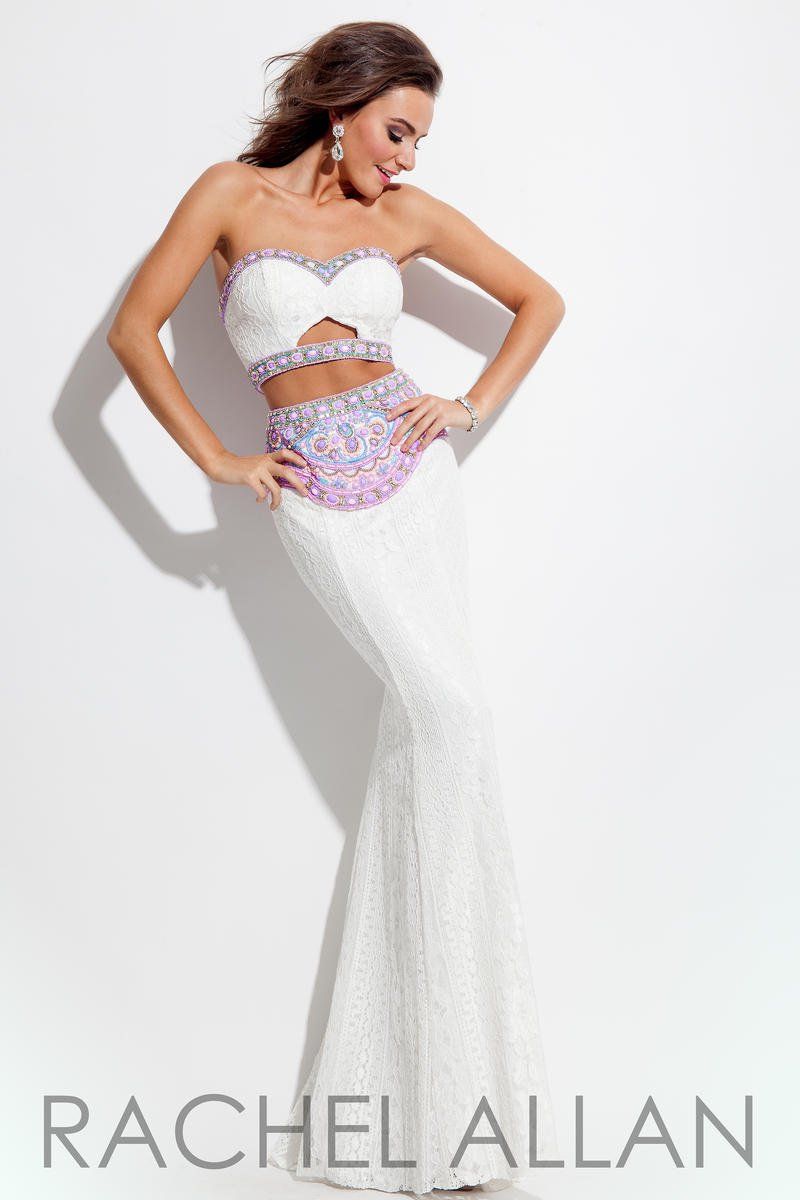 Style 7150RA Rachel Allan Size 0 Prom Lace White Mermaid Dress on Queenly
