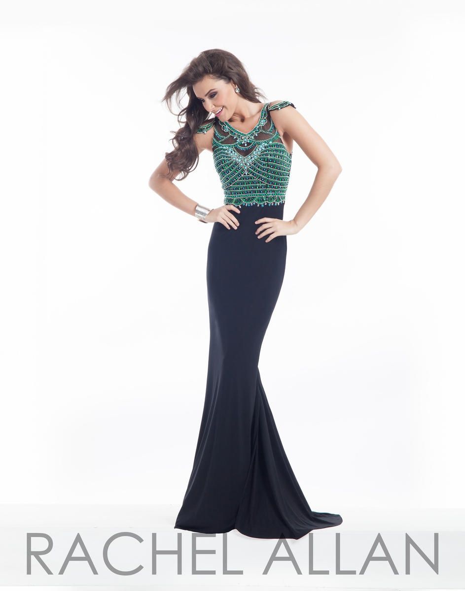 Style 9021 Rachel Allan Black Size 6 Jersey Green Tall Height Prom Mermaid Dress on Queenly