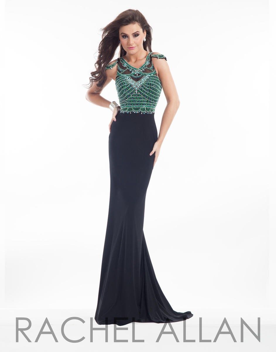 Style 9021 Rachel Allan Black Size 6 Jersey Green Tall Height Prom Mermaid Dress on Queenly