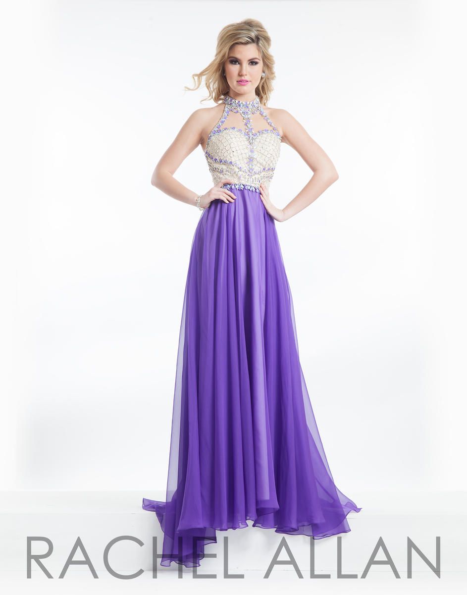 Style 9003 Rachel Allan Size 6 Prom Halter Sequined Purple A-line Dress on Queenly