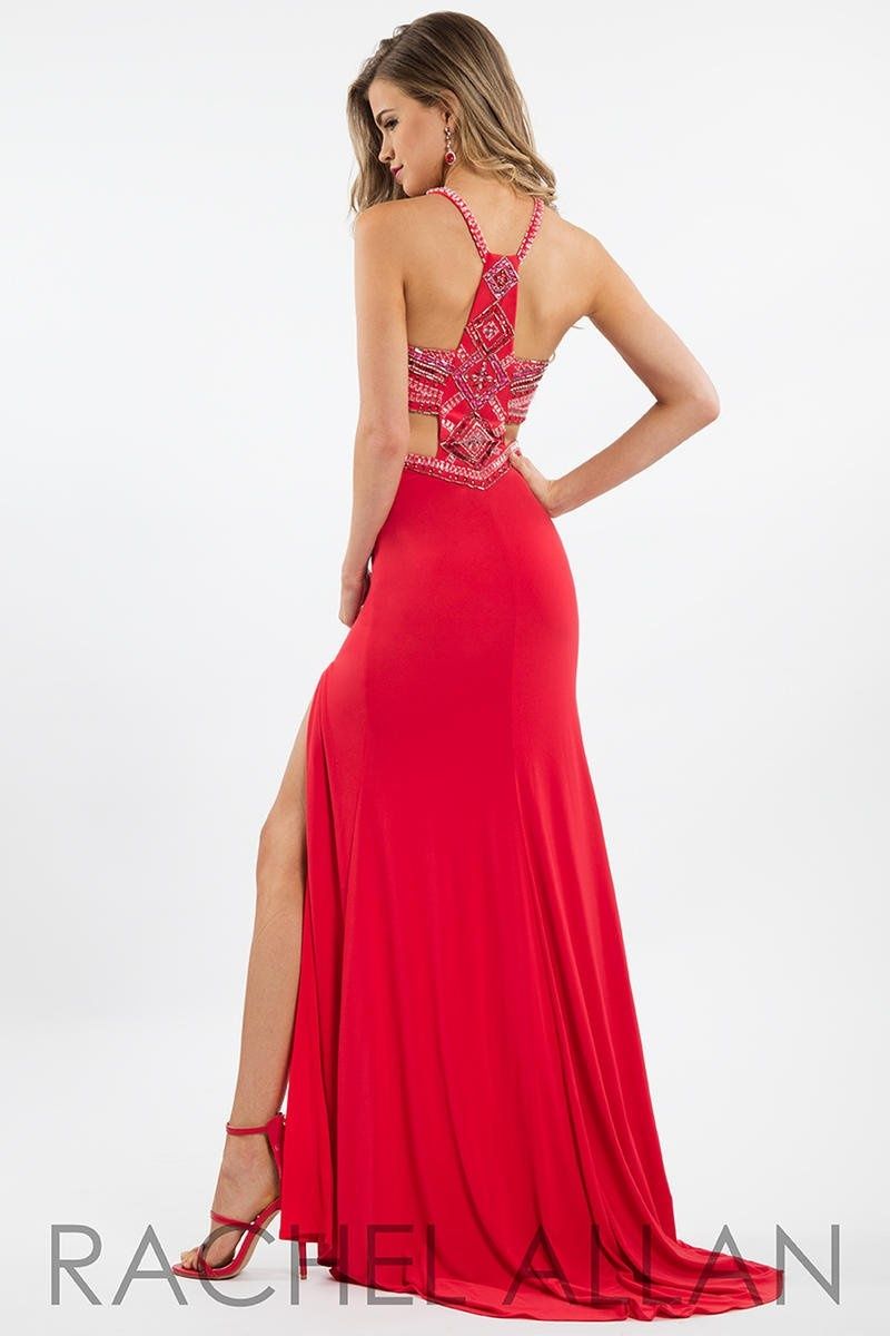 Style 2094 Rachel Allan Size 2 Prom Halter Sequined Orange Side Slit Dress on Queenly