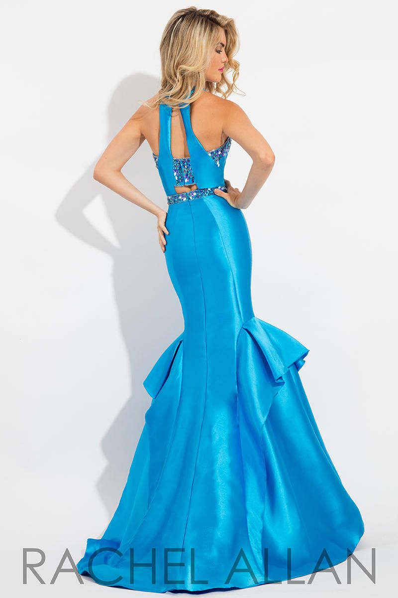 Style 2092 Rachel Allan Size 10 Prom Satin Blue Mermaid Dress on Queenly
