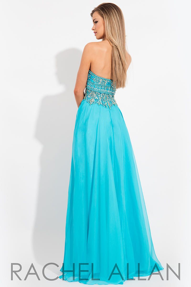 Style 2084 Rachel Allan Size 4 Prom Strapless Sequined Turquoise Blue A-line Dress on Queenly