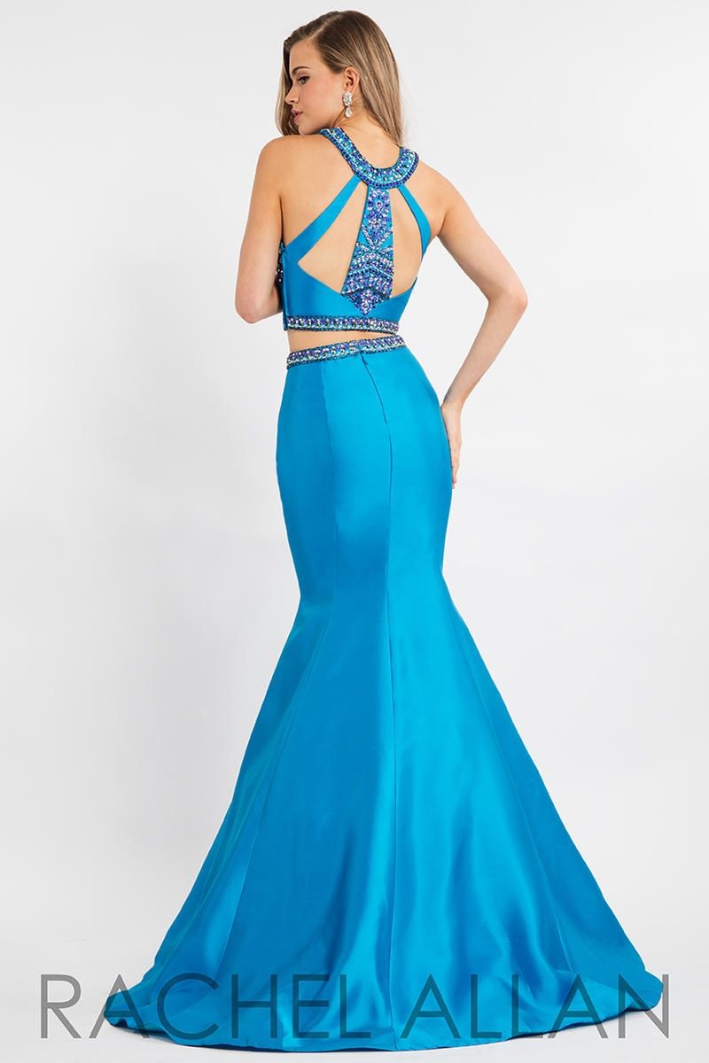 Style 2077 Rachel Allan Size 6 Prom Satin Blue Mermaid Dress on Queenly