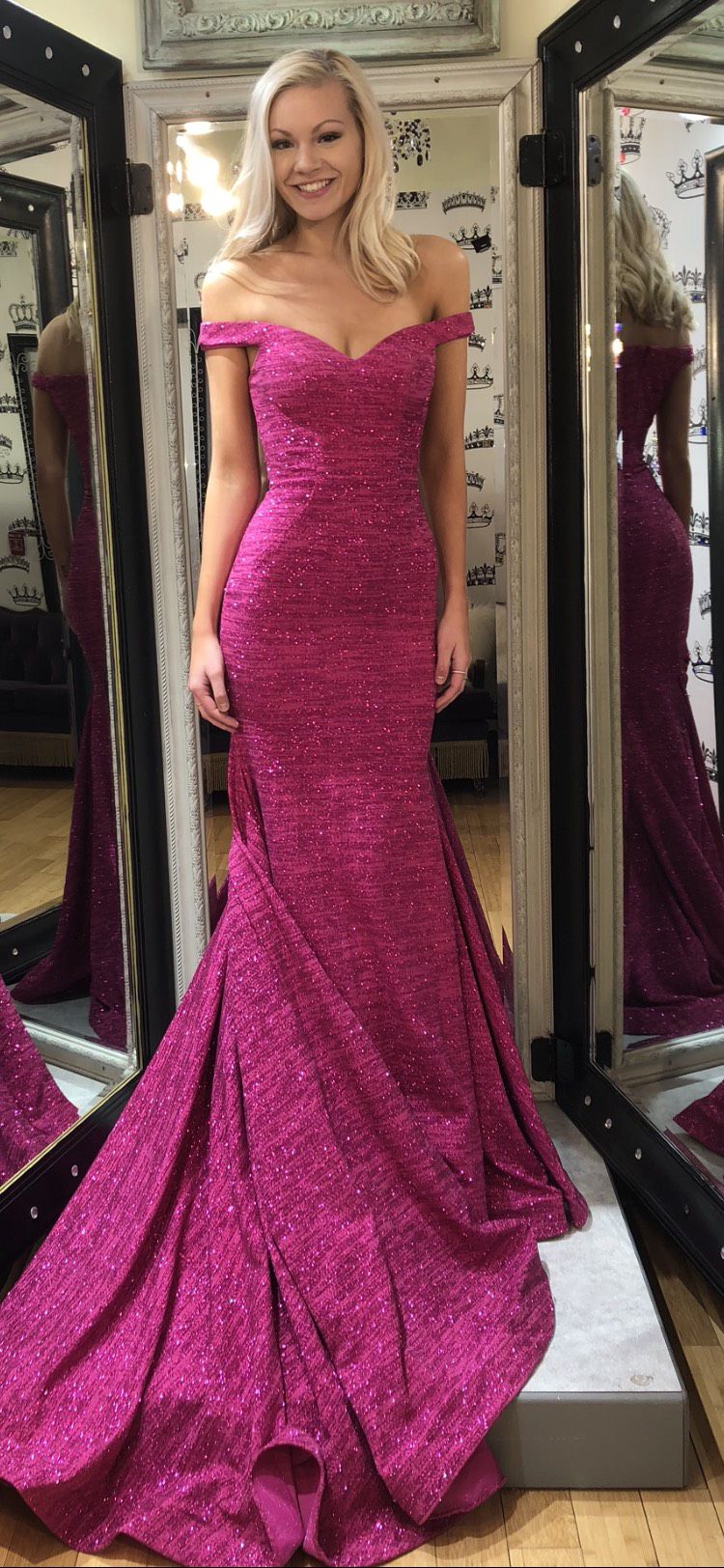 Jovani Size 2 Prom Off The Shoulder Hot Pink Mermaid Dress on Queenly