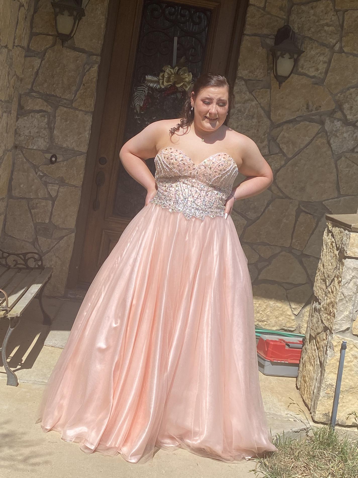 Size 14 Prom Strapless Light Pink Ball Gown on Queenly